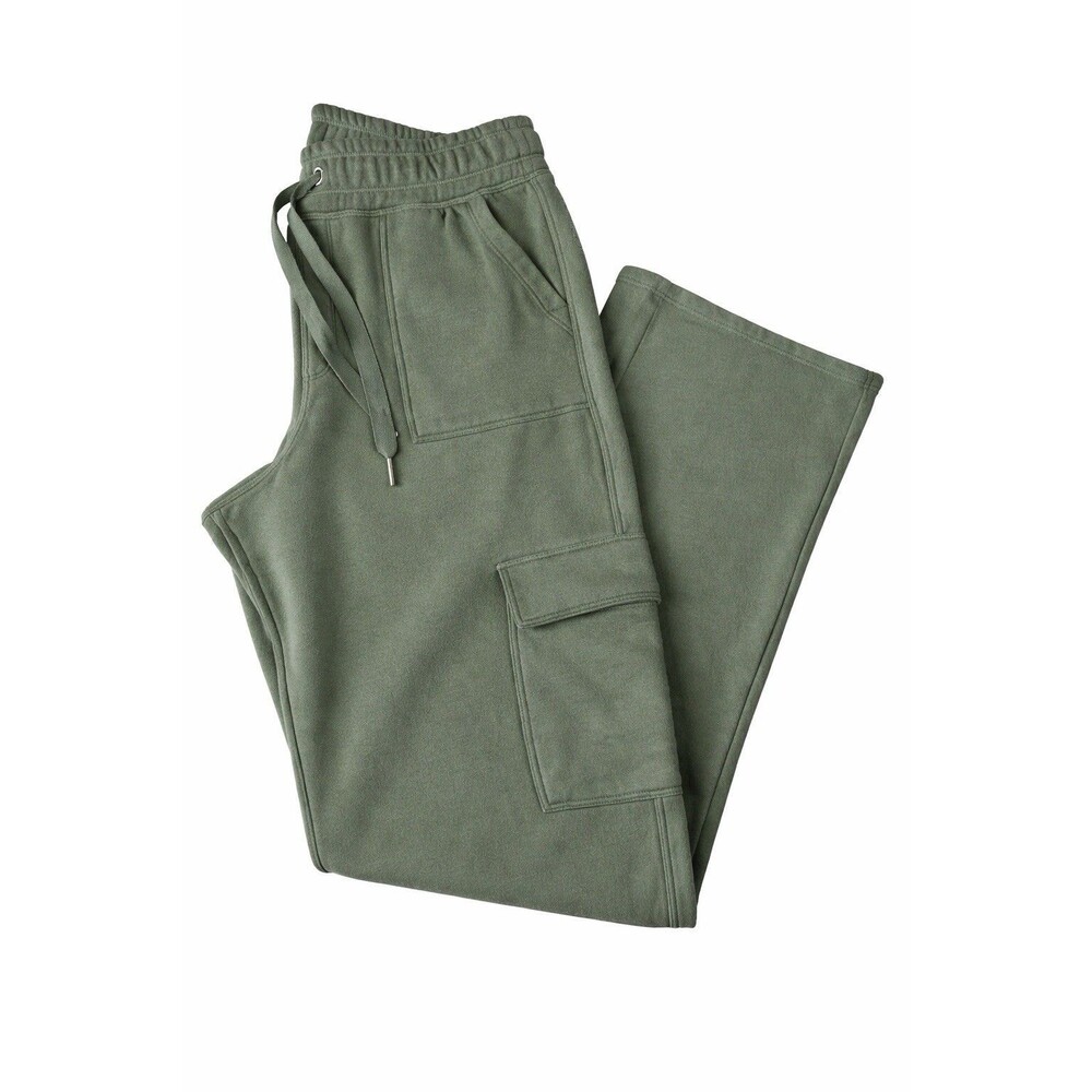 Calvin Klein Cargo Sweatpants Womens L Sage Green Fleece Lounge Wide Leg Joggers